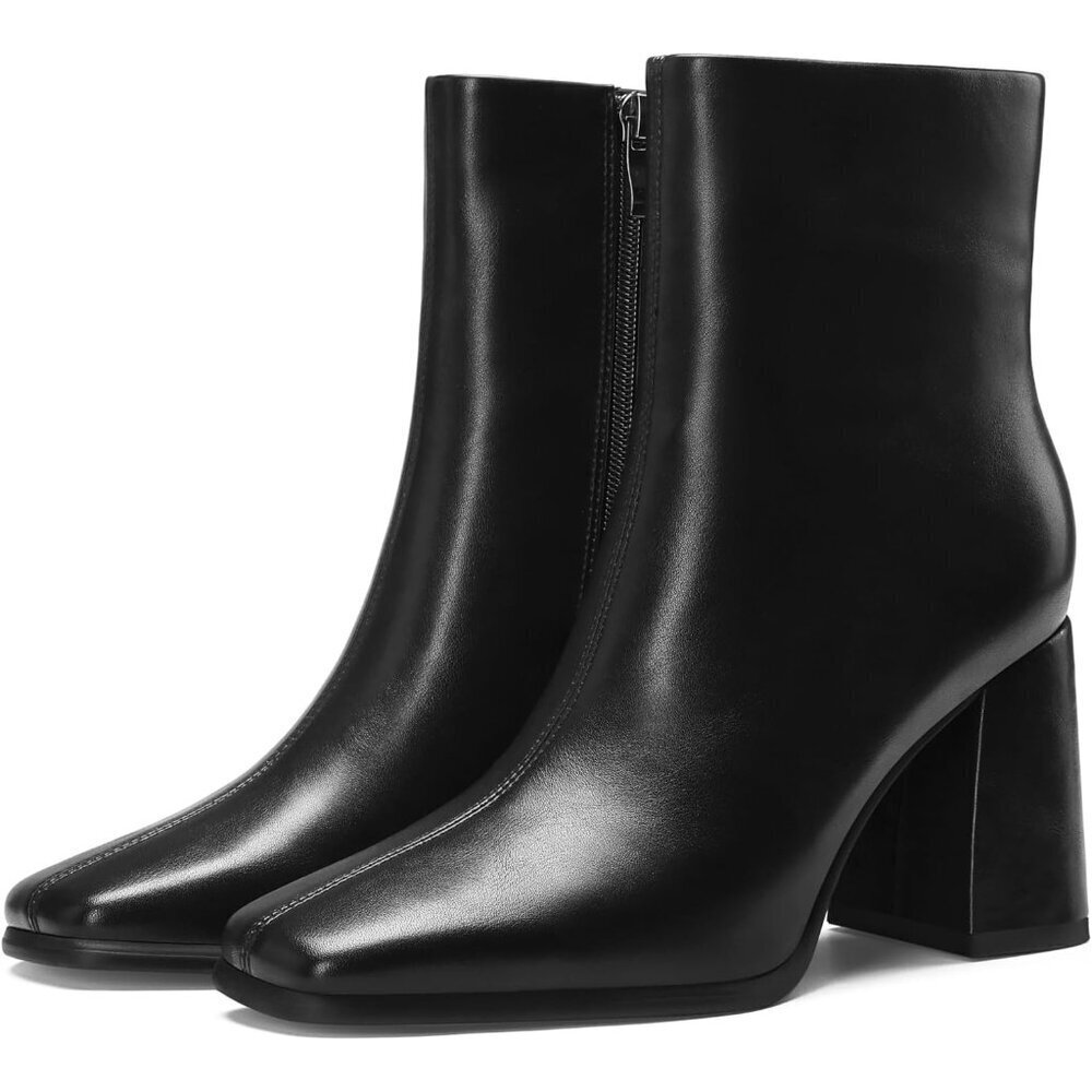 Women's Black Faux Leather Block Heel Booties - Picture 8 of 8